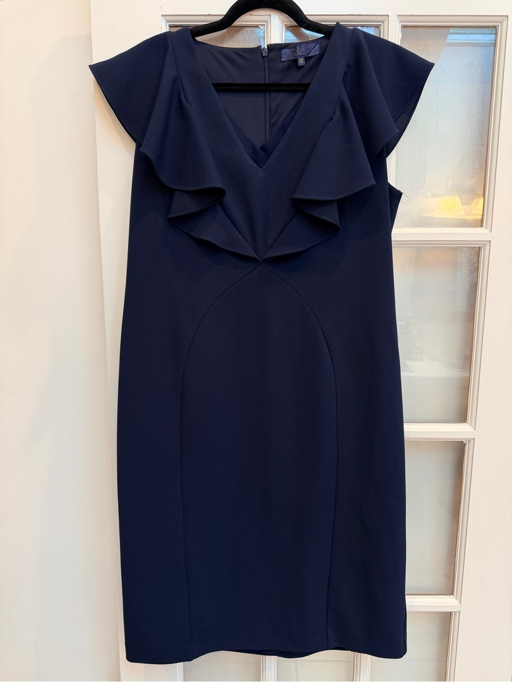 RACHEL Rachel Roy Chic Lydia V-Neck Ruffle Sheath Dress True Navy Plus Size 16W